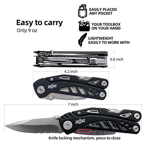 INONE 12-in-1 Multitool Utility Folding Pocket Knife with Blade, Saw, Pliers, Screwdriver, Bottle/Can Opener, Great for Home, Outdoor Survival, Car set, Self Defense, Camping, Hiking, Fishing