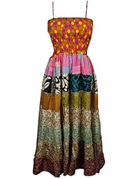 Bonita Womens Sundress Spaghetti Strap Patchwork Printed Smocked Bodice Beach Holiday Dresses