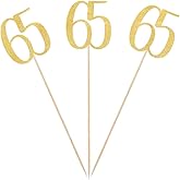 Gold Glitter 65th Birthday Centerpiece Sticks, 12-Pack Number 65 Table Topper Anniversary Party Decorations