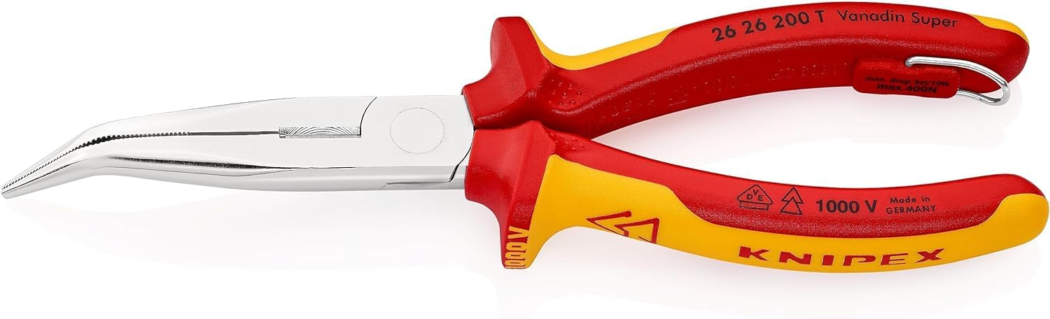 KNIPEX Snipe Nose Side Cutting Pliers (Stork Beak Pliers) Chrome-Plated Insulated with Multi-Component Grips, VDE-Tested with Integrated, 26 26 200 T