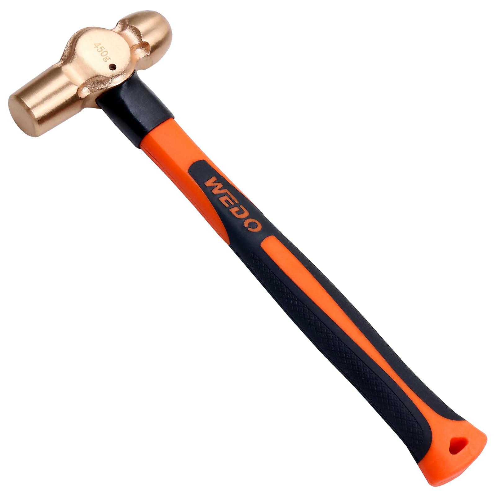 WEDO Non-Sparking Ball Peen Hammer 1 lb Head, Spark-Free Safety Ball Pein Hammer, Non-Magnetic, DIN Standard, BAM & FM Certificate, Beryllium Copper, 12" Length