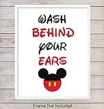 Wash Behind Your Ears Typography - Wall Art Print - Ready to Frame (8X10) Photo - Perfect Gift For Disney World Fans - Disneyworld - Great For Bathroom and Home Decor
