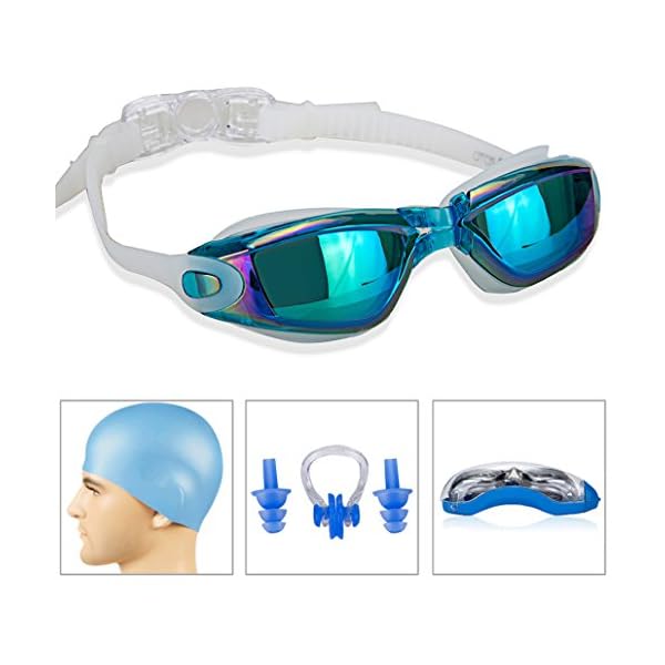 GAOGE Swim Goggles,Swimming Goggles + Swim Cap + Case + Nose Clip + Ear