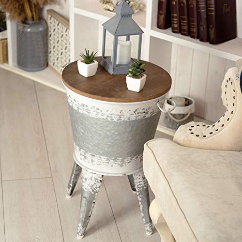 Farmhouse Accent Side Table Galvanized Rustic End Table. Metal