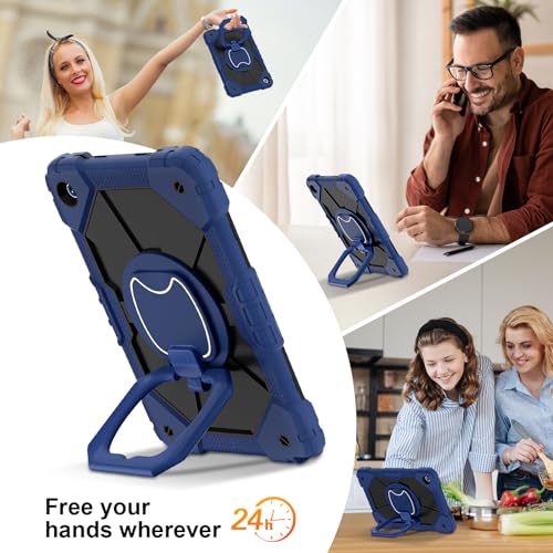 Shockproof Heavy Duty Case for Samsung Tab A11 Plus and Samsung Tab A9 Plus, 3-Layer Protection with Flexible Stand, Rotating Kickstand, Hands-Free Viewing (Navy Blue)