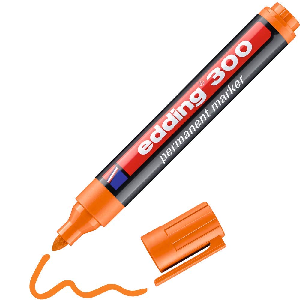 edding 300 permanent marker - orange - 1 pen - round tip 1.5-3 mm - waterproof, quick-drying, smear-proof pens - for cardboard, plastic, glass, wood, metal and fabric