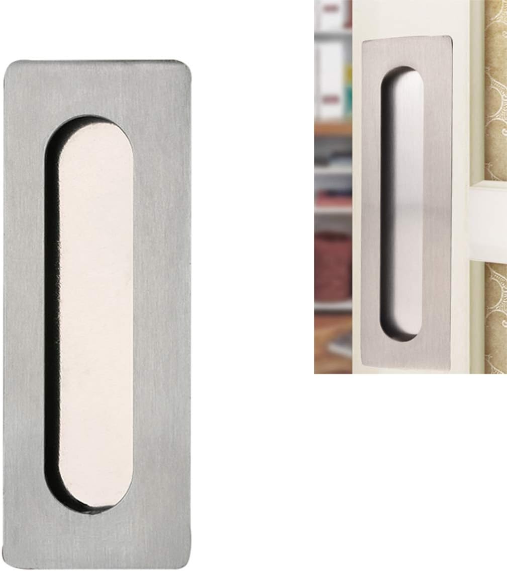 Cyful 106mm/4.17" Stainless Steel Recessed Cabinet Flush Pull Sliding Door Knobs Concealed Screws Furniture Handles (Silver Brushed Nickel)