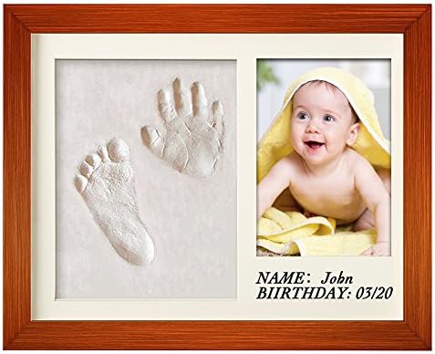 Baby Handprint Footprint Frame Shower Gift - DIY Imprint Casting Photo Frame Kit - Creative Present for Pregnancy Mom – Safe Non Toxic Soft Clay - Personalized Keepsake for Newborns Registry