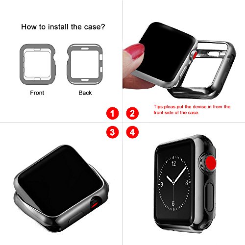 Apple Watch Series 3 Case 42mm, Alritz Soft Slim TPU Protective Case Flexible Anti-Scratch Bumper Cover for Apple Watch Series 1/2/3 (Black) - Thumbnail 2