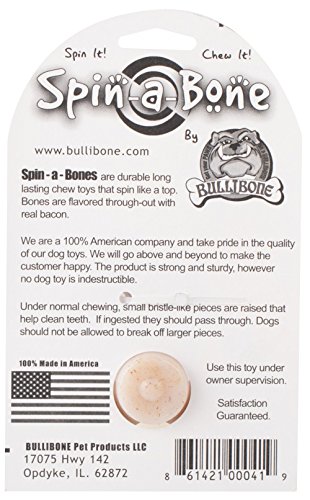 Nylon Dog Chew Toy - Bullibone Spin-a-Bone- Bacon Flavor - Interactive Dog Toy, Triggers Natural Instincts, and Improves Oral Health