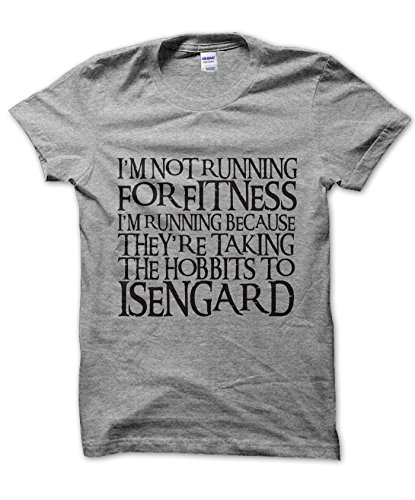 I'm Not Running-For Fitness I'm Running Because They're Taking the Hobbits to Isengard RINGBEARER font T-shirt (GREY, M)