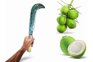 Traditional Coconut Breaker Cutting Knife with Wooden Handle, Heavy Iron Blade, Kitchen Tool for Coconut Opening, Black, Smal