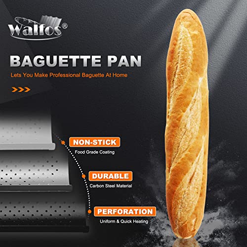 Walfos French Bread Baking Pan, Nonstick Perforated French Baguette