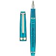 Jinhao 82 Acrylic Fountain Pen, Iridium Medium Nib with Ink Converter, Transparent Peacock Blue Fluorescent Classic Design Smooth Writing Pen (Gold Trim)