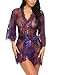 Avidlove Women's V Neck Lace Kimono Robe Babydoll Lingerie Mesh Nightgown Purple