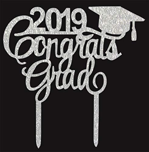Awyjcas 2023 Congrats Grad Cake Topper - Class of 2023 Graduate Party Decorations Supplies - High School Graduation, College Graduate Cake Topper (Silver)