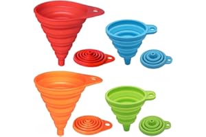 Kitchen Funnel Set 4 Pack, Small and Large, Kitchen Gadgets Accessories Foldable Silicone Collapsible Funnels for Filling Wat
