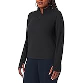 Mondetta Women's Long Sleeve Active Ribbed 1/2 Zip Top with Thumb Holes (US, Alpha, Large, Regular, Regular, Black)