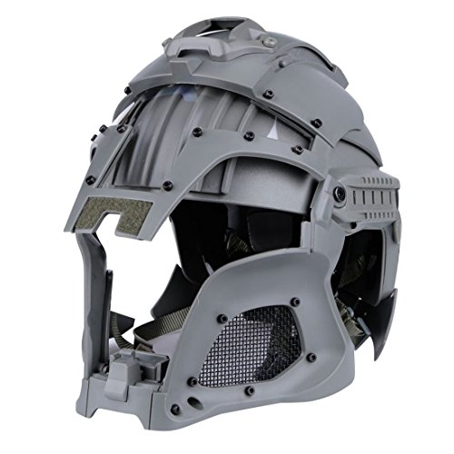 Goshfun Tactical Military Helmet Protective Fast Helmet Full Face Mesh Mask with Goggle for Airsoft Paintball CS Outdoor Activity, Grey