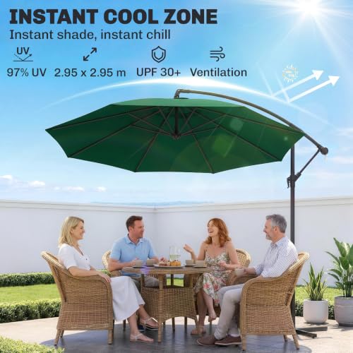 Outsunny 10' Deluxe Patio Umbrella, Outdoor Market Parasol, Banana Hanging Offset Sunshade with Crank, Cross Base