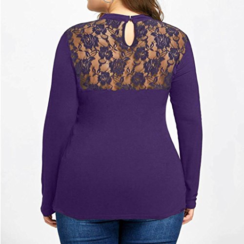 Womens Elegant Floral Lace Splicing Blouse Tops Choker Low Cut Tunic Shirts Plus Size (Purple, XL)