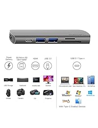 USB C Hub, doedoeflu aleación de aluminio construido con 1 puerto C para PD, salida HDMI, SD y Micro SD lector de tarjetas, 3 puertos US B3.0, 1 puerto Gigabit Ethernet para MacBook,  Chromebook (G.ray)