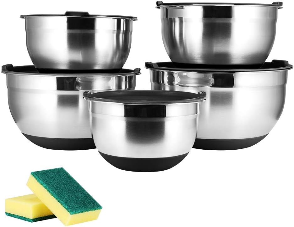 JUNING 18/10 Edelstahlschüssel Set 5 Stück, Hochpolierte Technik, Rührschüssel Set/Salatschüssel aus Edelstahl, Kochen wesentliche Küchenutensilien