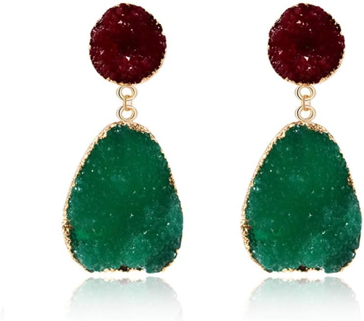 niumanery Colorful Druzy Stone Drop Earrings Natural Quartz Geode Crystal Fashion Jewelry 3#