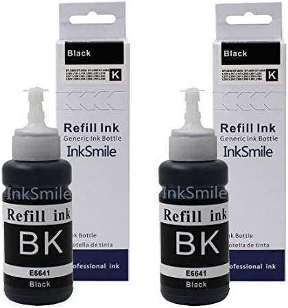 InkSmile 2 Pack Refill Ink Replacement for Epson T6641 (70ml Black Ink) used for Epson EcoTank Printers