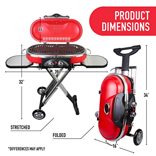 Mototeks, Inc. Portable BBQ Grill Propane Matchless Lighting Foldable CART for Camping Outdoor (Red)