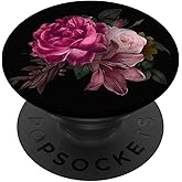 Purple pink flower Black Background floral rose Botanical PopSockets Adhesive PopGrip