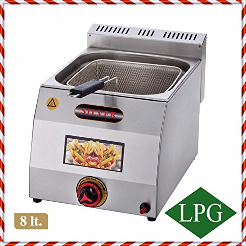 Click Here to See More Images PROPANE GAS Commercial Kitchen Equipment 8 LT. CAPACITY with Basket and Lid INCLUDED Stainless Steel Commercial industrial Catering Restaurant Countertop Deep Fryer Propan LPG