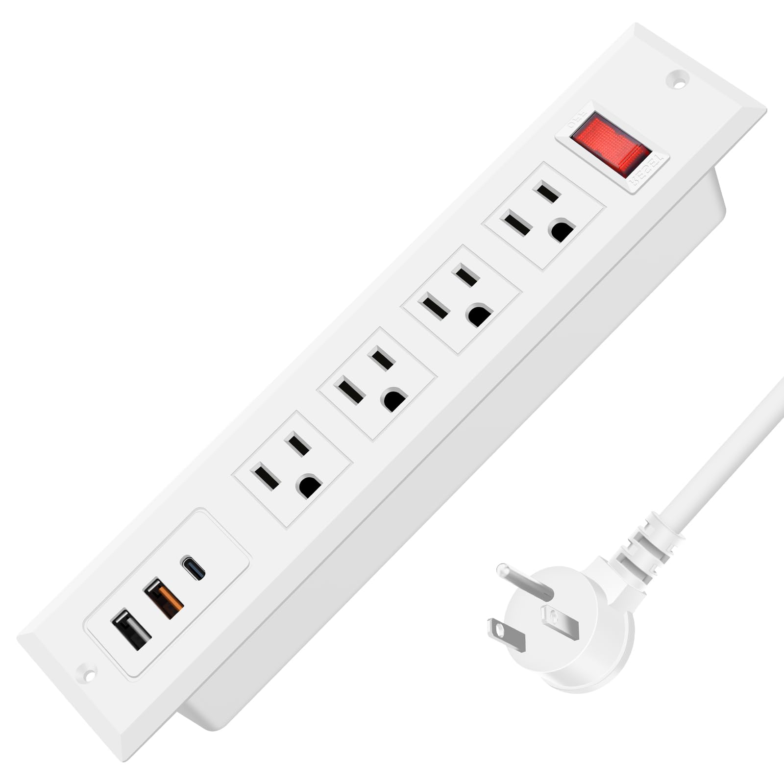Photo 1 of Recessed Power Strip, 20W USB C Fast Charging with 4 AC Outlets & 3 USB Ports and Switch, 10ft Extension Cord