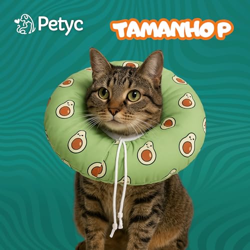 Colar Elizabetano Cães e Gatos PETYC Ajustável Confortável Pós-Cirúrgico Proteção Essencial (Verde - Abacate, P)