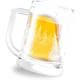 OULIGET Double Walled Beer Ice Cup,Acrylic Classic Clear Beer Mug with Handles,Freezer Mugs Chiller Frosty Cup for Beer Cocktail Water Drinks Coffee and More