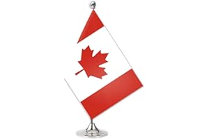 Canada Desk Small Flag Set,5×8 Inch Canadian Mini Desktop table Banner,12 inch Metal Solid Pole Decor,Tiny Digital Printed Po