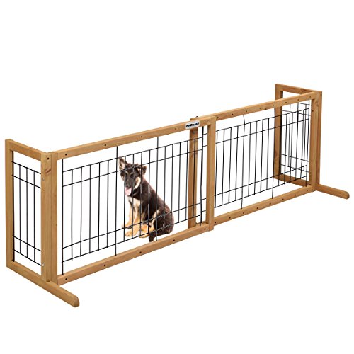 PetDanze Free-Standing Pet Gates | Extra Wide Indoor Small Dog Gate | Expandable Puppy Safety Gate | Wooden Long Door Pet Gate | 40" to 71" Adjustable