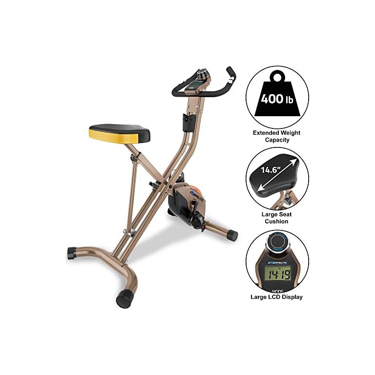 exerpeutic gold heavy duty foldable exercise bike with 400 lbs weight capacity