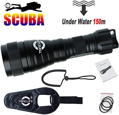 Merlin Light 150m Waterproof Dive Light Scuba Diving Torch Backup Lights Underwater Lamp Spot Beam Cree 1000lumens U2 Led Rotary Switch Soft Goodman Glove Hand and Arm Strap (Torch+lanyard+glove)