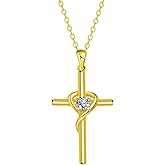 OIDEA Heart Cross Necklace for Women: Stainless Steel Cubic Zirconia Cross Pendant Necklace Religious Christian Jewelry Gift for Her Womens Mom Wife Lover