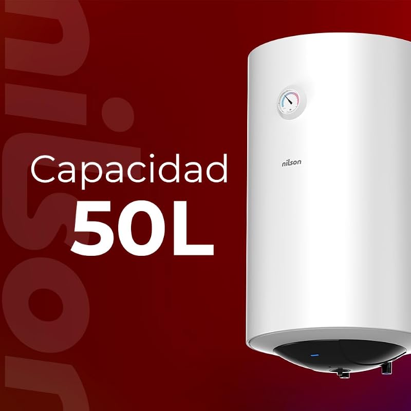 Termo Eléctrico Vertical 50 L NT5000. Instalación Vertical, 1500W, Incluye Kit de Montaje, Resistencia de Acero Inoxidable, Blanco, Eficiencia Energética Clase C
