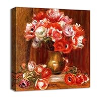 Canvas Wall Art Vase of Flowers by Pierre-Auguste Renoir Canvas Prints Home Artwork Decoration for Living Room,Bedroom - 12x12 inches