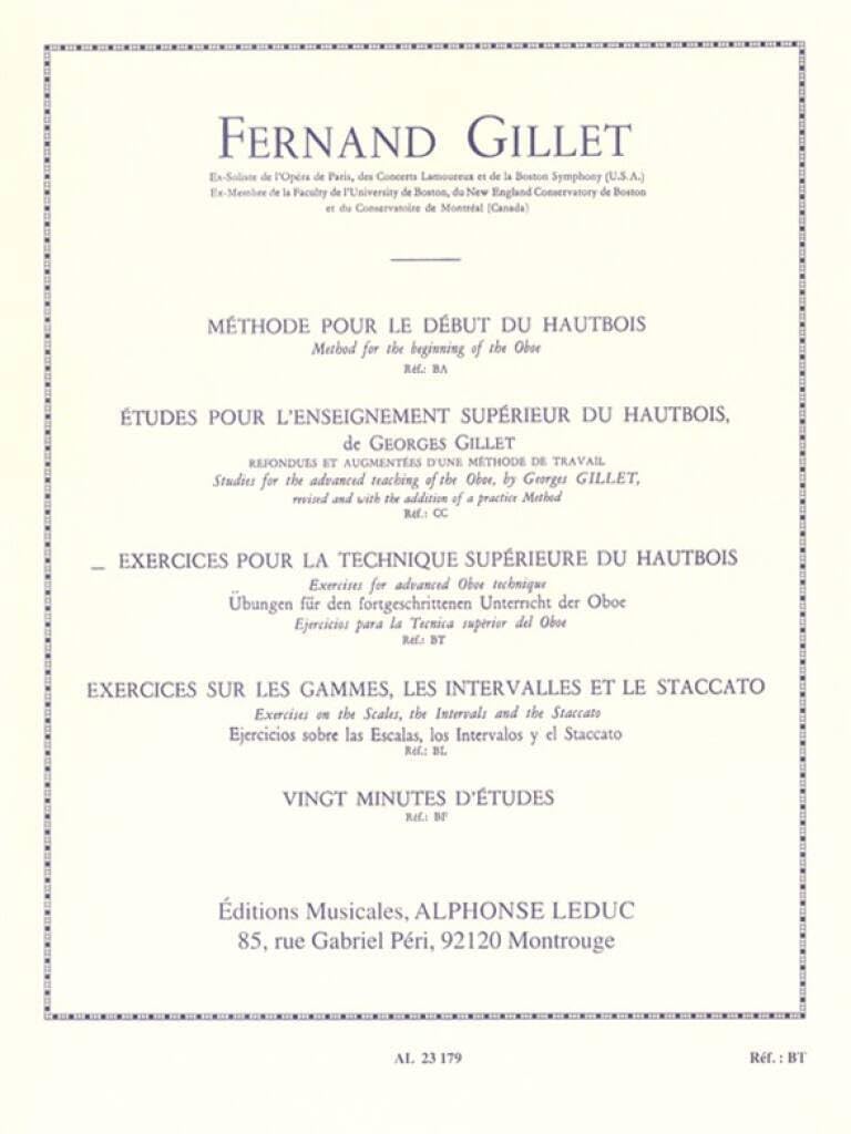 Fernand Gillet: Exercises for Advanced Oboe Technique