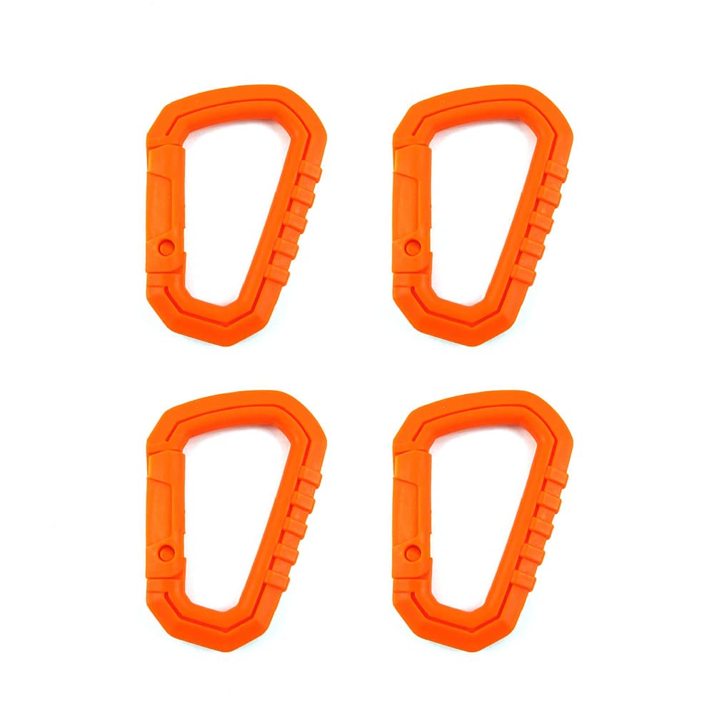 SagaSave 4 Pcs Locking Carabiner Clips, Plastic D Shape Quick Link Keychain, Tactical Carabiner Clip for Outdoor Sports Hiking Climbing (Orange)