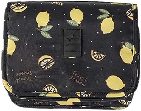 Women Men's Wash Bag Hanging Large Travel Case,Toiletries Kit,Makeup Pouch Bags (Black lemon)