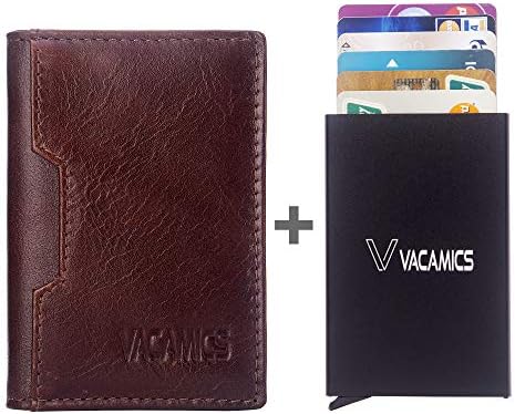 RFID Blocking Genuine Leather Minimalist Wallets for Men with Aluminum Card Holder -Vacamics