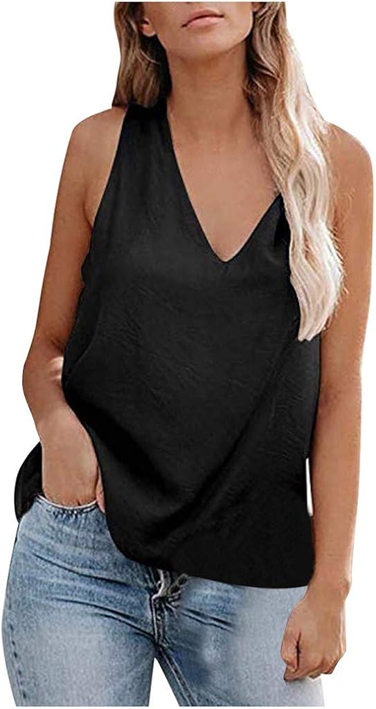 JMETRIE Women's V Neck Strappy Tank Tops Casual Sleeveless Cami Shirts Blouses