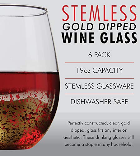 Gold Rimmed Stemless Wine Glasses, 18oz – Set of 6 Elegant Cocktail Tumblers – Premium Glass Drinking Cups – Deluxe Gift Pack - Dishwasher Safe – by Kitchen Lux - Thumbnail 2