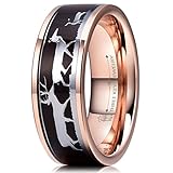Three Keys Jewelry 8mm Deer Family Tungsten Wedding Rings Black KOA Sandal Wood Ebony Hunting Bands for Men