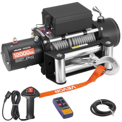 VEVOR Elektrische lier 5400 kg, 12 V DC elektrische lier met 24 m staalkabel, draadloze en bekabelde afstandsbediening, IP55 offroadlier voor het slepen van SUV, jeep, aanhanger, boot, terreinwagen